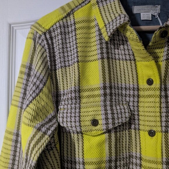 Outerknown | Women's Blanket Shirt In Electric Lime Jones Plaid - Picture 8 of 16